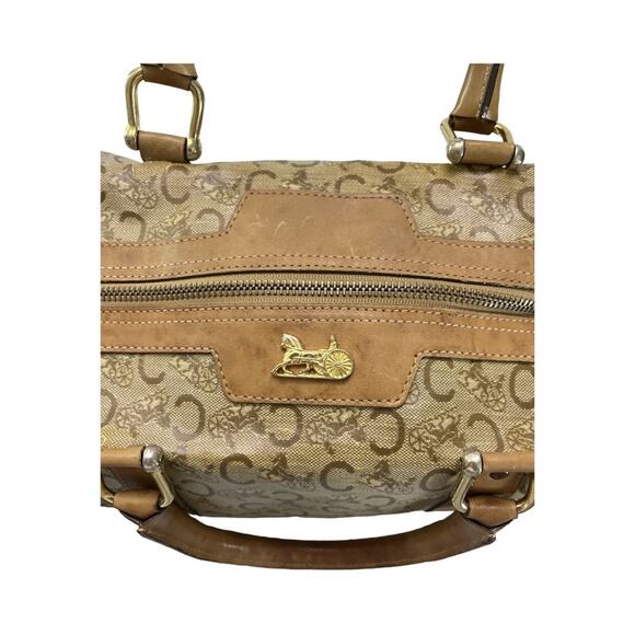 Celine Vintage Macadam Canvas Boston Bag Brown Leather Trim Made In Italy - Picture 3 of 16